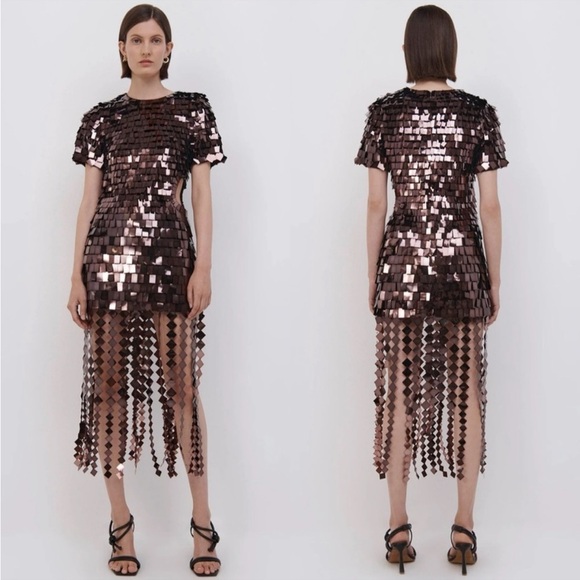 Jonathan Simkhai The Jillian Sequin Midi Dress in Chocolate Brown - Picture 3 of 13